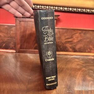 Holy Bible Giant Print Red Letter Crusade Black Leather Family Record VTG